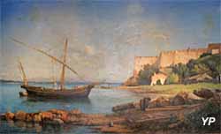 Musée de la Castre - Point de vue sur le Fort royal de l'île Sainte Marguerite, huile sur toile (Ernest Buttura, 1880)