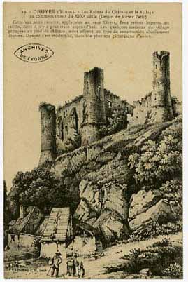 Druyes (Yonne). Les ruines du château (dessin Victor Petit)