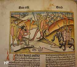 Deutsche Bibel de Nuremberg, Anton Koberger, 1483. Les Maccabées, au chapitre 6 où il est question de la bataille de Beth Zacharia�